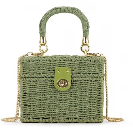 SUTUKU Bolso de mimbre tejido a mano para mujer, bolso de cesta cuadrado de playa vintage de paja tejida