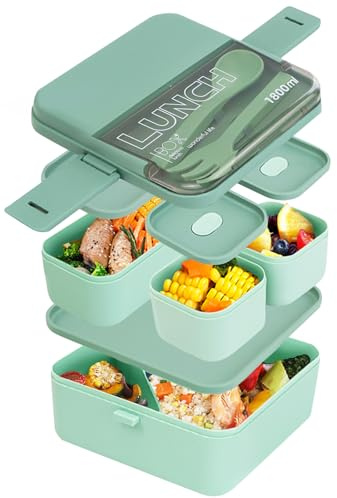 DIBALIYI 1800ml Lunch Box, 2 Layer 5 Compartments Bento Box