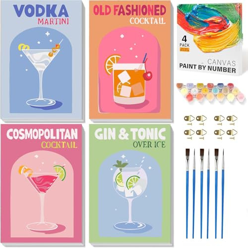 ARTOWN 4 Pack Pintar por Numeros Adultos Pintura por Numeros Niños Kit de Pintura al óleo de Lienzo DIY para con Pinceles, Pigmento Acrílico Decoracion Hogar