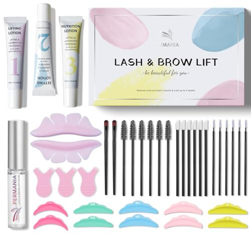PERMANIA Kit Rehaussement de Cils, Lash Lift Kit, Solution 2 en 1 Rehaussement Cils avec Patch pour Les Yeux Réutilisables - Aussi Utilisé pour Recourber Les Cils Inférieurs