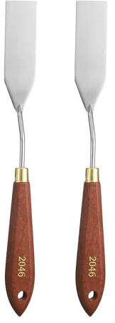 QUARKZMAN 2 Pezzi Spatola Pittura Strumento 3.15 x 0.91 Lama A Goccia Acciaio Inox 9.06 Lunghezza Spatola Pittura Spatole Con Foro Manico Legno Faggio Per Acrilico Tela, Rosso/Argento