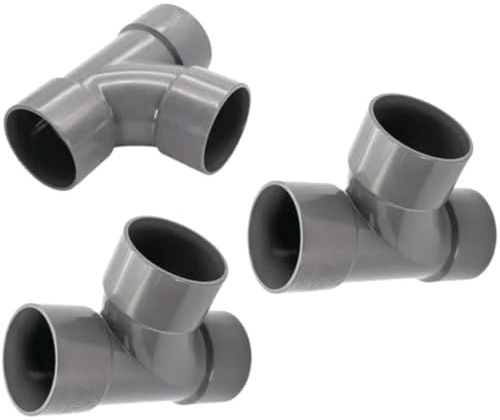 PVC Waste Pipe T-Junction Fittings, 40mm, Grey, 3-Pack, Solvent Weld