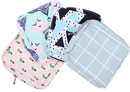 TOYZFRIENDY Set 4 Sacchetti per Assorbenti Igienici in Poliestere, Borsa Piccola e Resistente per Periodo, per Esterno e Scuola, Stile Chic e Funzionale