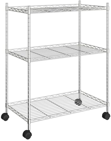 Homgoday Étagère de rangement avec 3 étagères et roulettes 60 x 35 x 81 cm Chromé 150 kg Modèle 324625