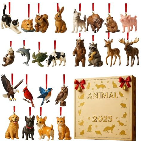Bexdug 2025 Advent Christmas Animal - 24 Days 2D Acrylic Seasonal Decoration - Tree Ornament Countdown Calendar,For Festival Planners Front Door Wall Mantle Windowsill Living Room Bedroom Garden Yard