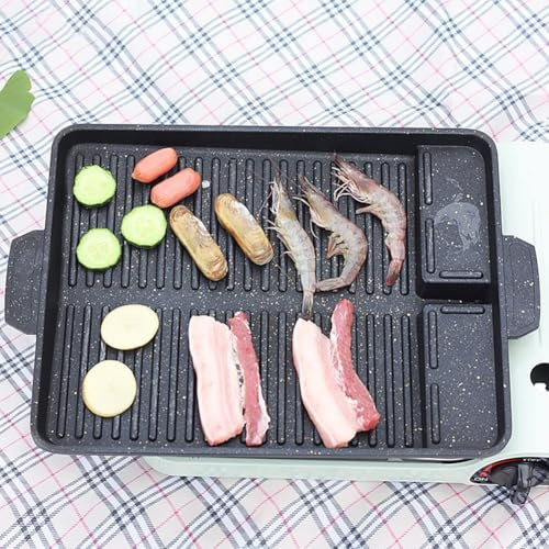 FUBESK BBQ Grillpfanne Platte mit Antihaftbeschichtung für tragbaren Herd Ofen Campingkocher Verwendung, wendbare Grillplatte und gerippte Seite, kompatibel mit Gas Induktion offenes Feuer, 32,5 x 26