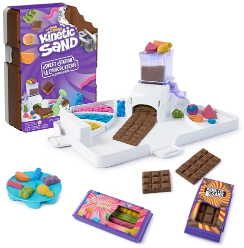 Kinetic Sand Süßigkeiten-Station mit original kinetischem Sand, ab 5 Jahren | Original aus Schweden | Mit Förmchen & Zubehör | Kreative Süßigkeiten formen | Fördert Feinmotorik | Sensorisches Spielen