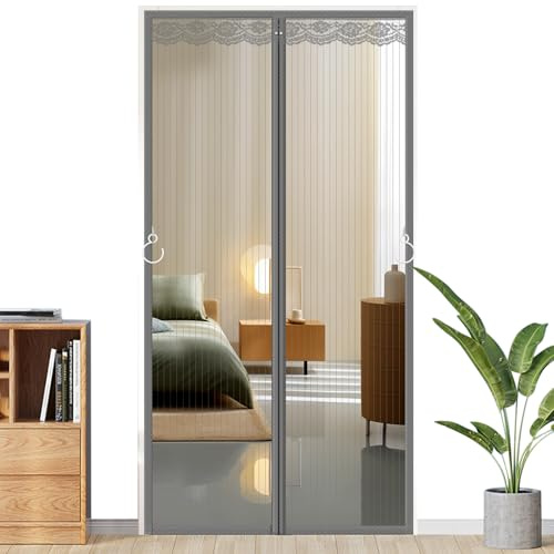 Mosquitera Puerta Magnética, Cierre Automático, Cortina Mosquitera Puerta Exterior, Fácil Instalación sin Taladros - Cortina para Puertas de Balcón, Patio, Entrada (Gris,105x210 cm)