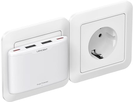 LENCENT USB-laddare Slim för Vägg, Laddningskontakt EU med 4 Laddningsuttag | 17W USB-C Laddare Snabb Laddning, Kompatibel för iPhone 17/16/15 Serie, iPad, Mobiltelefon, Surfplatta