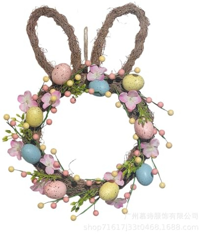Türkranz Frühling Osterkranz Outdoor Mit Eiern Easter Decoration 40cm Künstliche Osterei Kranz Hasenförmiger Wandkranz Frühlingskranz Für Osterdeko Frühlingsdeko Garten Deko (40 cm)