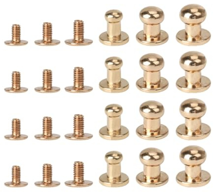 ULTECHNOVO Juego de 72 Remaches Tornillos de Aleación Dorados para Cuero, Tamaños 8 Mm, 7 Mm y 6 Mm, Accesorios para Manualidades, Decoración de Bolsos, Cinturones y Calzado