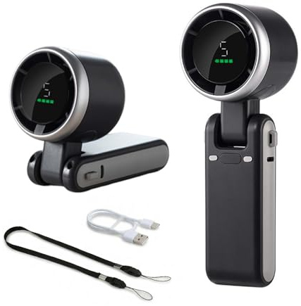 Ventilador Portátil de Mano 3600mAh, Mini Ventilador USB Recargable con 5 Velocidades, Pantalla LED, 3 en 1 Mini Ventilador Turbo Pequeño Ventilador de Mesa para Viajes, Oficina, Maquillaje y Exterior