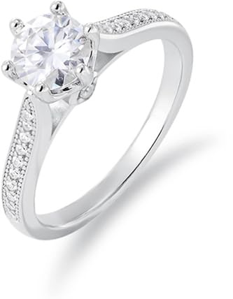 Dsnyu Moissanite Ring White Gold, Damen Ring Vintage Halo 9K Weißgold Engagement Ring