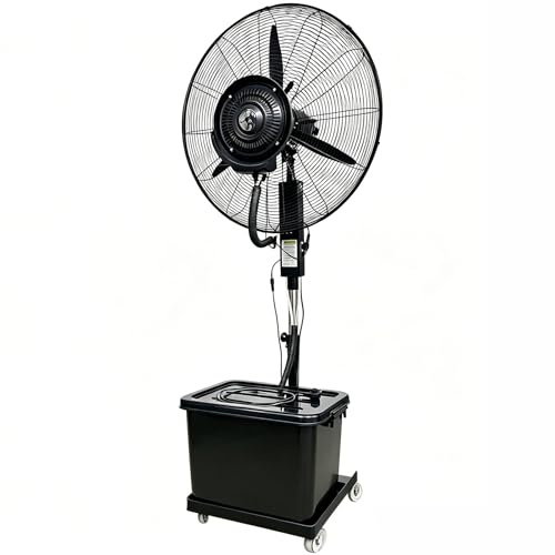 Industriale da Esterno Ventilatore ad Acqua con Nebulizzatore 42L, Ventilatore a Piantana con Ruote, Oscillazione 90°, Altezza 160-205cm, Flusso 20mI per Esterno, Casa, Ufficio e Grandi Ambienti
