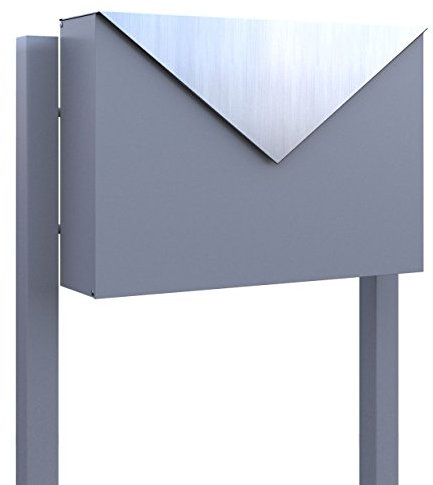 Standbriefkasten, Design Briefkasten Letter Grau Metallic/Edelstahl - Bravios
