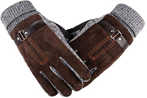 YULOONG Herrenhandschuhe Winter Touchscreen Texting Driving Dickes Wildleder Lederhandschuhe Fleece Futter
