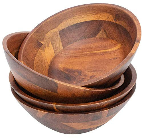 Whitewhale Lot de 4 saladiers en bois (Bambou, idéal pour servir la salade, pâtes, soupe et fruits. Les bols sont absolument beaux avec votre cuisine. Standard Small Bowl