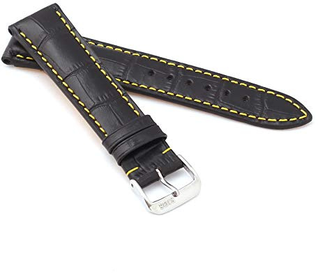 RIOS 1931 Unisex Uhrenarmband Alligator Style Modell Vegas 19 mm Schwarz/gelb