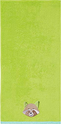Erwin Müller Kinder-Badetuch Waschbär Walk-Frottier grün Größe 70x140 cm - weich, saugstark, strapazierfähig, mit beidseitige Schlaufen
