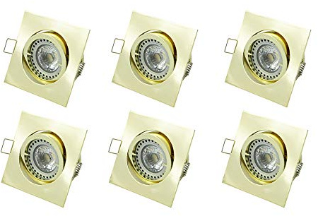 Lampenlux LED Einbaustrahler Snap Eckig 6er Set 230V GU10 Aluminium 3000K Schwenkbar CRI80+ Gold Glänzend