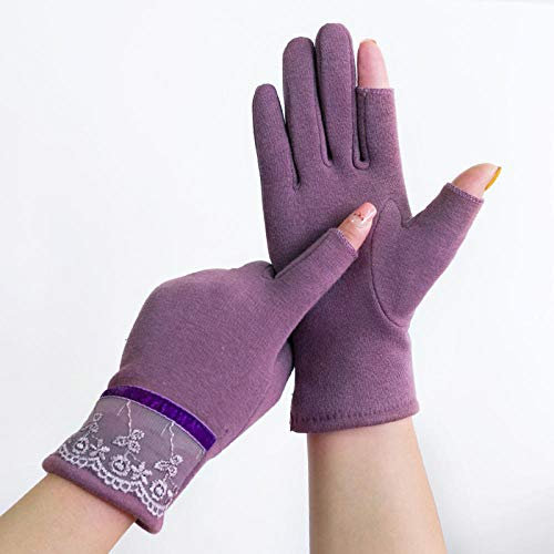 MAOZIm Zwei-Finger-Handschuhe ohne Fleece-Baumwollhandschuhe Winter Frauen sowie Samt Frühling und Herbst Winter dünne elastische Touchscreen-Halbfinger Fünf-Finger