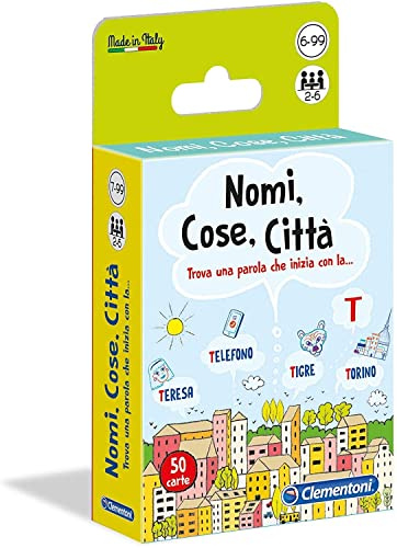 Clementoni - Nomi Cose e Città, Mazzo di 50 Carte su Parole e Categorie, per Bambini dai 6+ Anni e Tutta la Famiglia, 2-6 Giocatori, Idea Regalo Made in Italy, Lingua Italiana, 16563