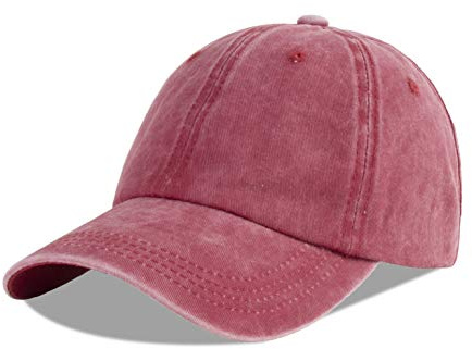 LANGZHEN Unisex Baseball Cap 100% Cotton Fits Men Women Washed Denim Adjustable Dad Hat (Burgundy, Large)