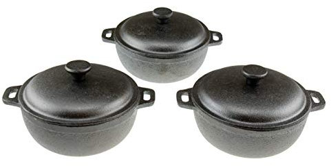 Robuster, vorbehandelter Mini-Dutch Oven aus Gusseisen, ofenfest, Schwarz, 3 Stück