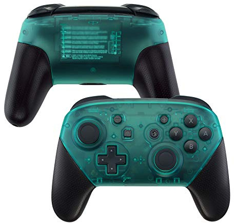 eXtremeRate Grips Case Cover für Nintendo Switch Pro Controller, Matt DIY-Ersatz Faceplate Shell & Rückseite Gehäuse Set Zubehör für Nintendo Switch Pro(Transparent Smaragdgrün)-Kein Controller