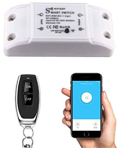 COLOROCK remote switch, WiFi &RF433, AC90-250V 10A, 1Gang wireless relay switch.Compatible with Alexa/Google Home,Voice Control,Timer Function.