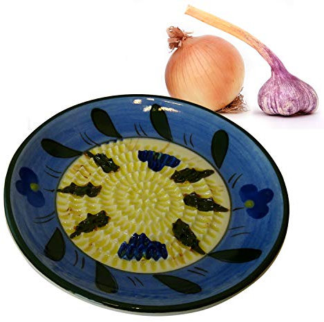 Rallador redondo de cerámica – Rallador de nuez moscada, rallador de ajos, jengibre de cerámica, hecho a mano (azul y amarillo)