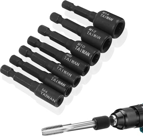 7 adaptadores de machos de rosca, M4-M14 1/4 pulgadas, vástago hexagonal, adaptador para taladro