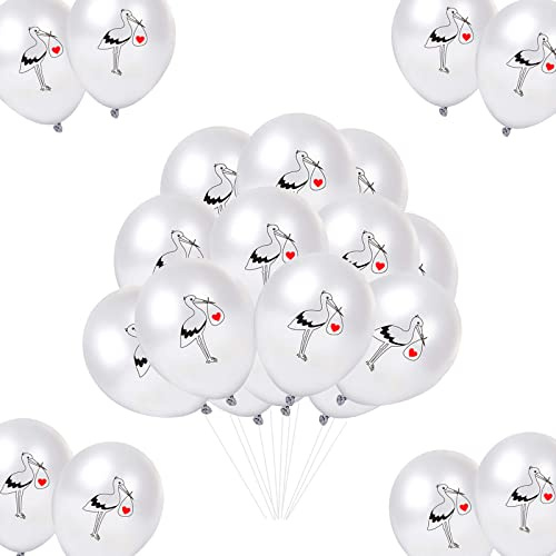 20 Stück Weißstorch Latexballons zur Geburt Baby Storch Jungen Mädchen für Hochzeit Willkommen Zuhause Baby Empfang Partei Dekoration