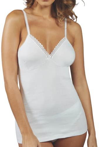 VP PINUCCIO VENEGONI Juego de 2 camisetas interiores de algodón mercerizado 100% hombro estrecho con forma de pecho, fabricado en Italia, camiseta de tirantes de encaje con sujetador, Color blanco., M