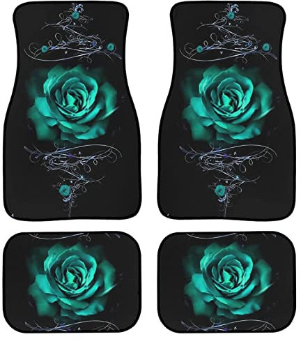 Suhoaziia Fußmatten für Damen und Mädchen, strapazierfähig, Gummi, universelle Passform, SUV, LKW und Van, Türkis Rose, 4 Stück