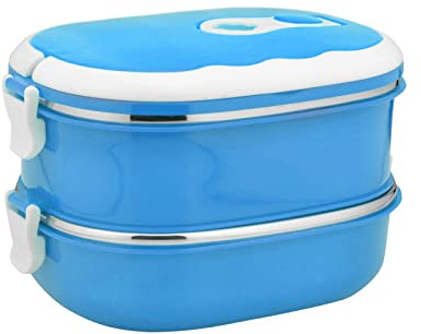 WMLBK Thermal Bento Lunch Box with Stainless Steel Insulation, Food Container Leak Proof For Kids Adult Student Children, Storage Work School Office Picnic (Blue 2 layer) (UP0218)