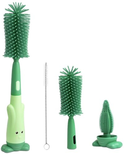 Vicloon Baby Bottle Brush, 3 in 1 Bottle and Teat Cleaning Brush, Silicone Bottle Cleaner Brush for Cleaning Water Bottles Baby Bottles Glass Cup Thermoses, Green