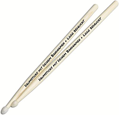5 Paar Personalisierte Hickory-Drumsticks | mit Nylon-Kopf | mit Wunsch-Gravur | handgeölte Schlagzeug Sticks mit Gravur personalisiert - verschiedene Größen | eins der besten Drummer Geschenke (5B)