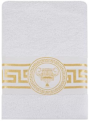 Belle Arti Premium Mäander Löwen & Amphore Handtücher Duschtücher Gästetücher Saunatücher Flauschige Frottee Baumwolle in Weiss und schwarz (2er Set - 50 x 100cm, Weiss)