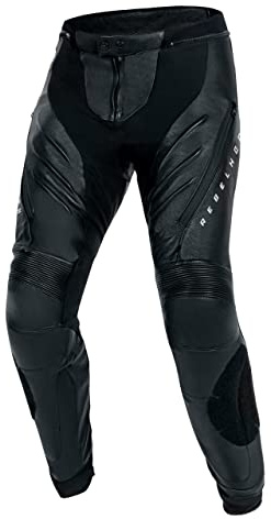 REBELHORN Veloce Motorradhose Herren | Leder | Knie und Hüftprotektoren Stufe 2 | Knieschieber | 2 Belüftungskanäle mit Reißverschluss | Größen bis 62