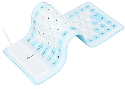 VBESTLIFE Teclado de Silicona Plegable, 85 Teclas, Silencioso, de Silicona Suave, USB, con Cable, Resistente Al Agua, Teclado Enrollable para PC de Escritorio, Portátil, Portátil (Azul)