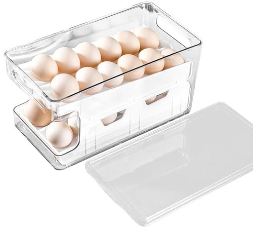 Contenitore di plastica dell'erogatore dell'uovo a 2 livelli, cartone dello scaffale dell'uovo, cartone di stoccaggio dell'uovo, scaffale dell'uovo per il frigorifero (24 Uova, Bianco)
