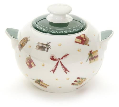 Nuvole di Stoffa Azucarero navideño de porcelana blanca con tapa Cuento de Navidad 2 variantes 300 ML (1ud) VERDE