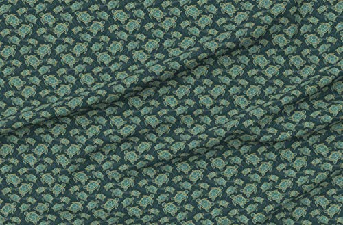 Spoonflower Fabric - Japanese Pond Turtle Teal Small Scale Gold Animals Water Ocean Sea Printed on Polartec(R) Fleece Fabric by The Yard - Sewing Blankets Loungewear and No-Sew Projects