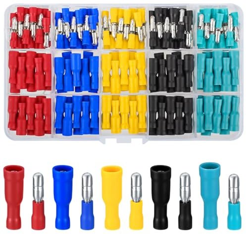 woshilaoDS 200 Pcs Bullet Butt Connectors, Electrical Connectors, Insulated Quick Splice Male and Female Electrical Crimp Terminals, 22-16 AWG Wire Terminal Connectors