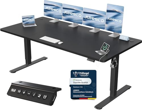 JUMMICO Höhenverstellbarer Schreibtisch 200 x 80 cm, USB-A-Anschluss | Schreibtisch Höhenverstellbar Elektrisch, Erinnerung bei langem Sitzen Stehschreibtisch, Computertisch für Homeoffice Schwarz