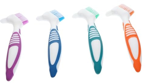Healeved 4pezzi Spazzolino da Denti Semplice per Pulizia delle Protesi Dentarie Setole di Impugnatura Ergonomica Resistente delle Dentiere Colore Casuale