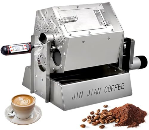 CYTBEK Tostador eléctrico de Granos de café, Panadero de Granos de café a Gas con termómetro, máquina tostadora de café de Acero Inoxidable Tipo Tambor de 3,4 l para Uso doméstico y Comercial