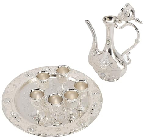 Türkische Teesets, Türkisches Vintage-Kaffeekannen-Set, Türkisches Vintage-Kaffee-Teekannen-Set Mit 6 Tabletts, Teekanne aus Zinklegierung Für Zuhause, Party, Bankett, Hochzeit(Weiß)