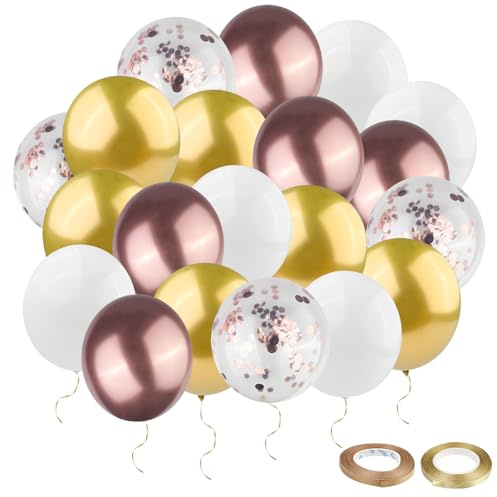 Ghazpmuk 60 Stück Luftballons, Roségold Latexballons Mit Metallic Konfetti Ballons, Luftballons Geburtstag, Partyballon, Ballons Helium, für Geburtstag Babyparties Hochzeit Valentinstag Graduierung